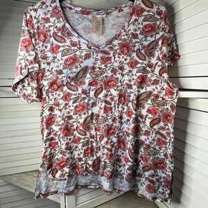 Philosophy Women's Lt Blue Pink Floral Paisley Pima Cotton V-Neck‎ Hi-Lo Tee XXL